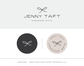 Peut inclure: Logo noir et blanc avec un simple nœud dessiné à la main et le texte "Jenny Taft Handmade Gifts".
