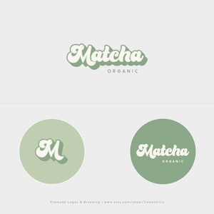 Design del logo retrò premade, logo del negozio Matcha, logo dello stile degli anni '70, logo vintage, logo della torta Boho, logo della cottura, logo della boutique, kit di branding personalizzato