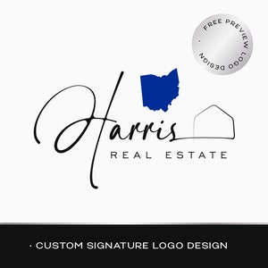 Realtor Signature Logo, Kartenzustandslogo, handgeschriebenes Logo von Real Realty, ursprüngliches handgeschriebenes Logo des Realtor, Hauslogo, Realtor Branding Kit