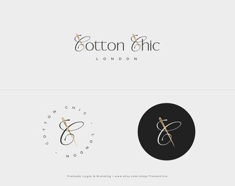 Gold Needle Logo, Sewing Logo, Premade Logo, Seamstress Logo, Tailors Logo, Minimalist Logo, Custom logo design, Gold needle logo, branding