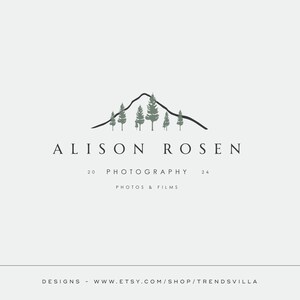 Kit di branding fotografico, design del logo della montagna, logo filigrana prefabbricato, logo albero di pino, logo minimalista foresta, fotografia logo filigrana