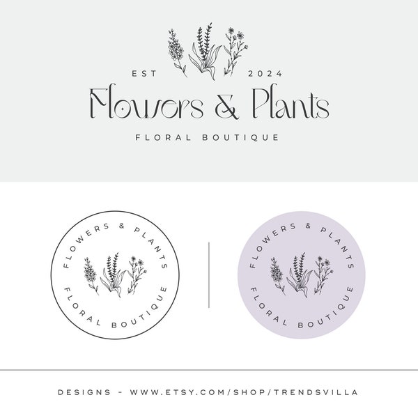 Floral Logo Design, flower logo, photography logo, boutique logo, florist logo, flower shop, premade logo, business logo, leaves logo, plant
