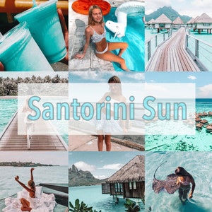 9 Mobile Lightroom Presets / Santorini Sun / Instagram Presets / Blogger Travel Beach Presets / Bright White Teal Preset
