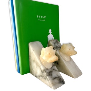 Pair of Vintage Italian Carved Alabaster Terrier Dog Bookends