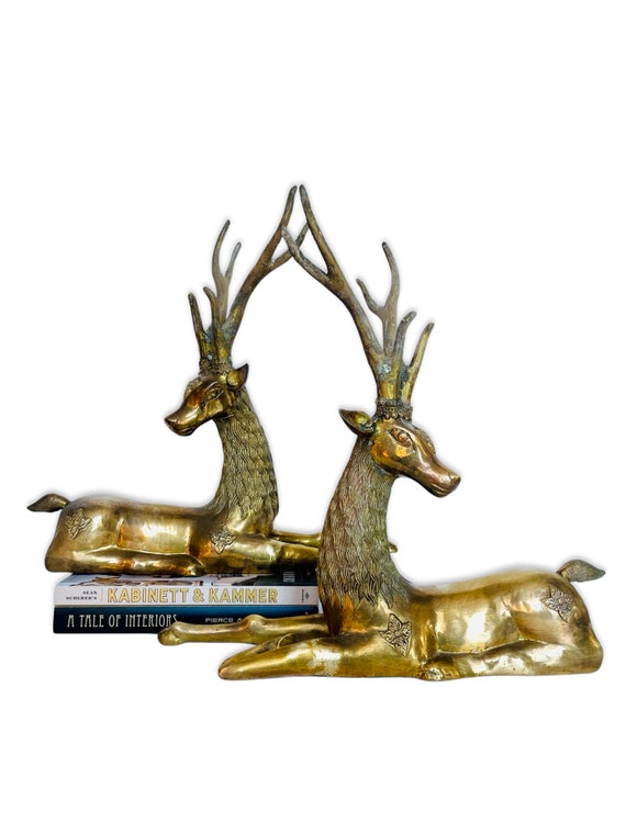 Pair of Extra Large Vintage Ornate Brass Deer