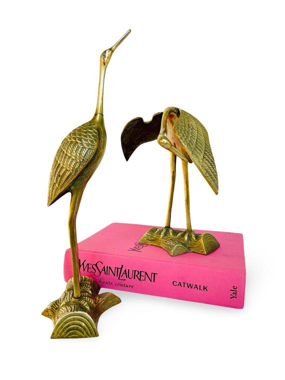 Pair of Vintage Solid Brass Heron / Crane Birds