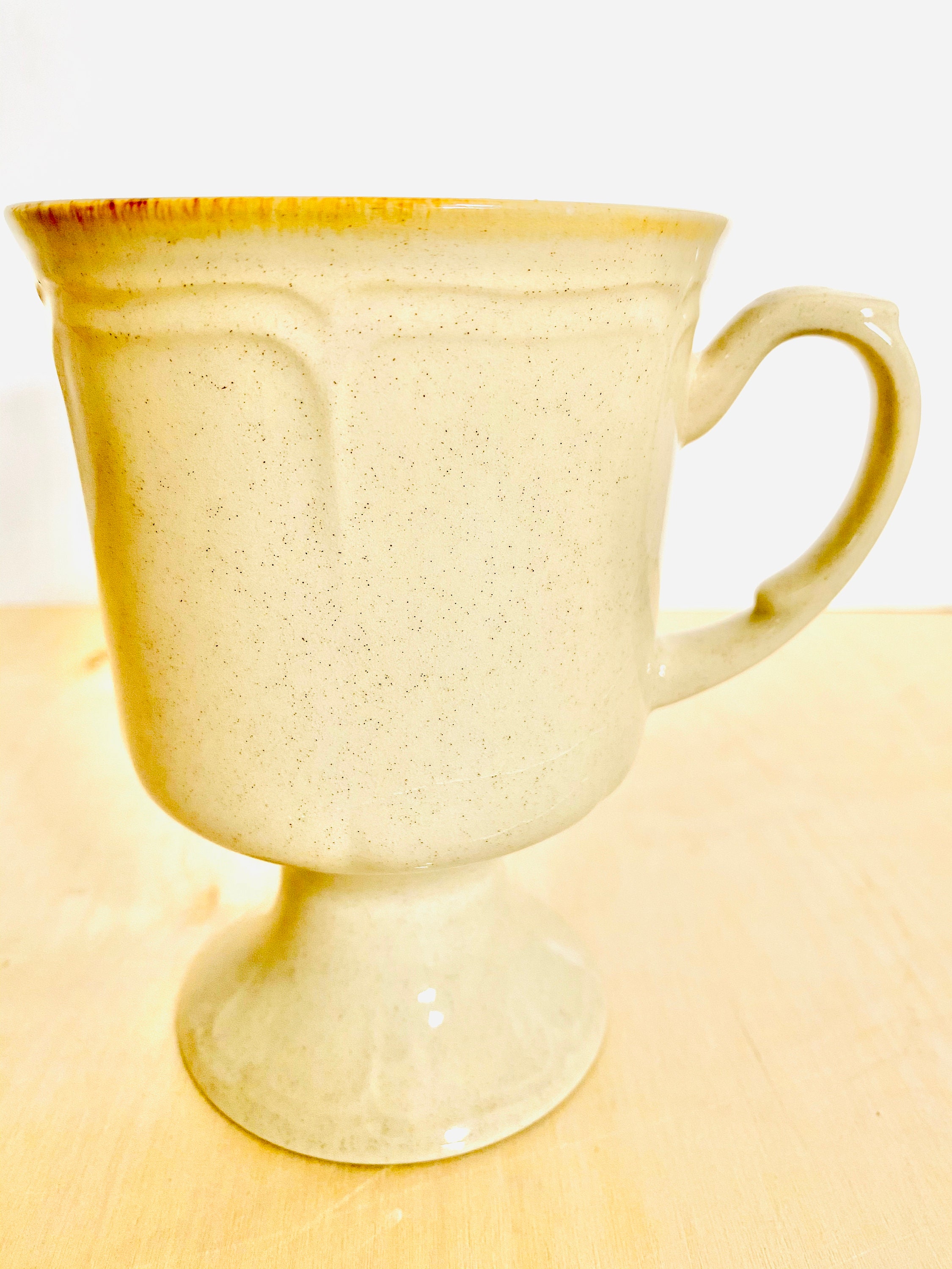 Vintage Pedestal Stoneware Mugs, Made in Japan