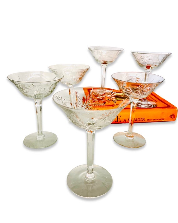 Set of 6 Antique Cut Crystal Coupes