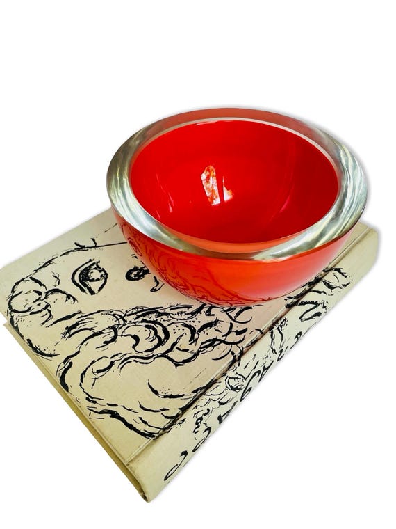 Vintage Glashaus Edelmann Vibrant Tomato Red-Orange Art Glass Bowl | Signed German Studio Glass | Udo Edelmann