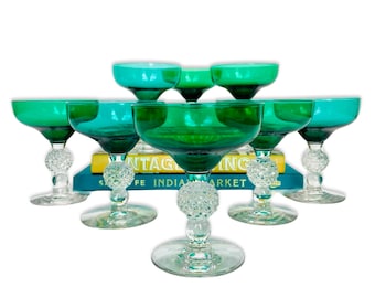 Set of 8 Vintage Morgantown Golf Ball Steigal Green Coupe Glasses