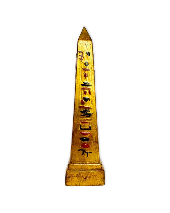 Vintage Egyptian Obelisk By Bellini Hand Painted Gold Leaf Pottery Obelisk -  Made In Italy