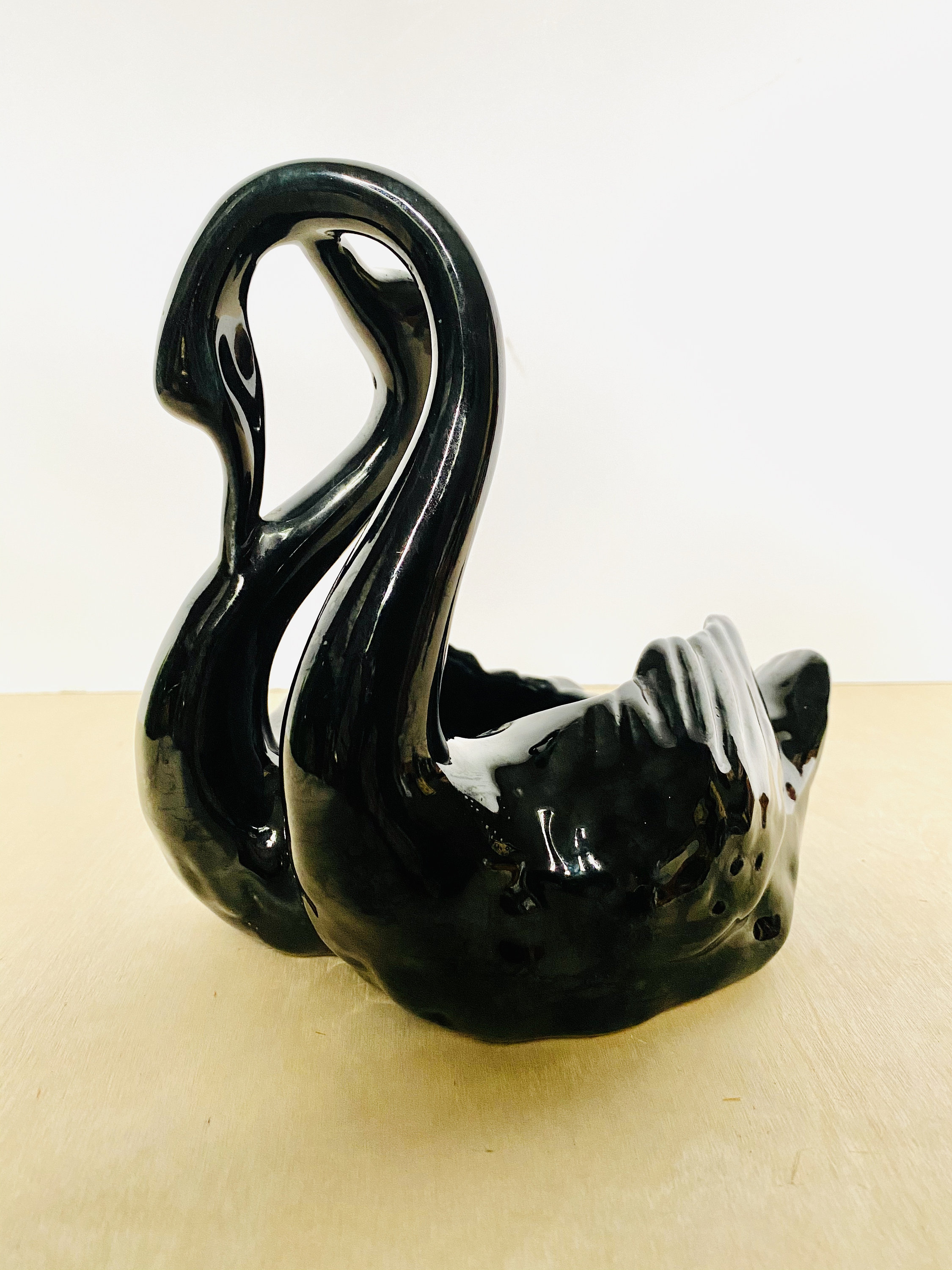 Vintage Ceramic Double Black Swan Planter Cachepot
