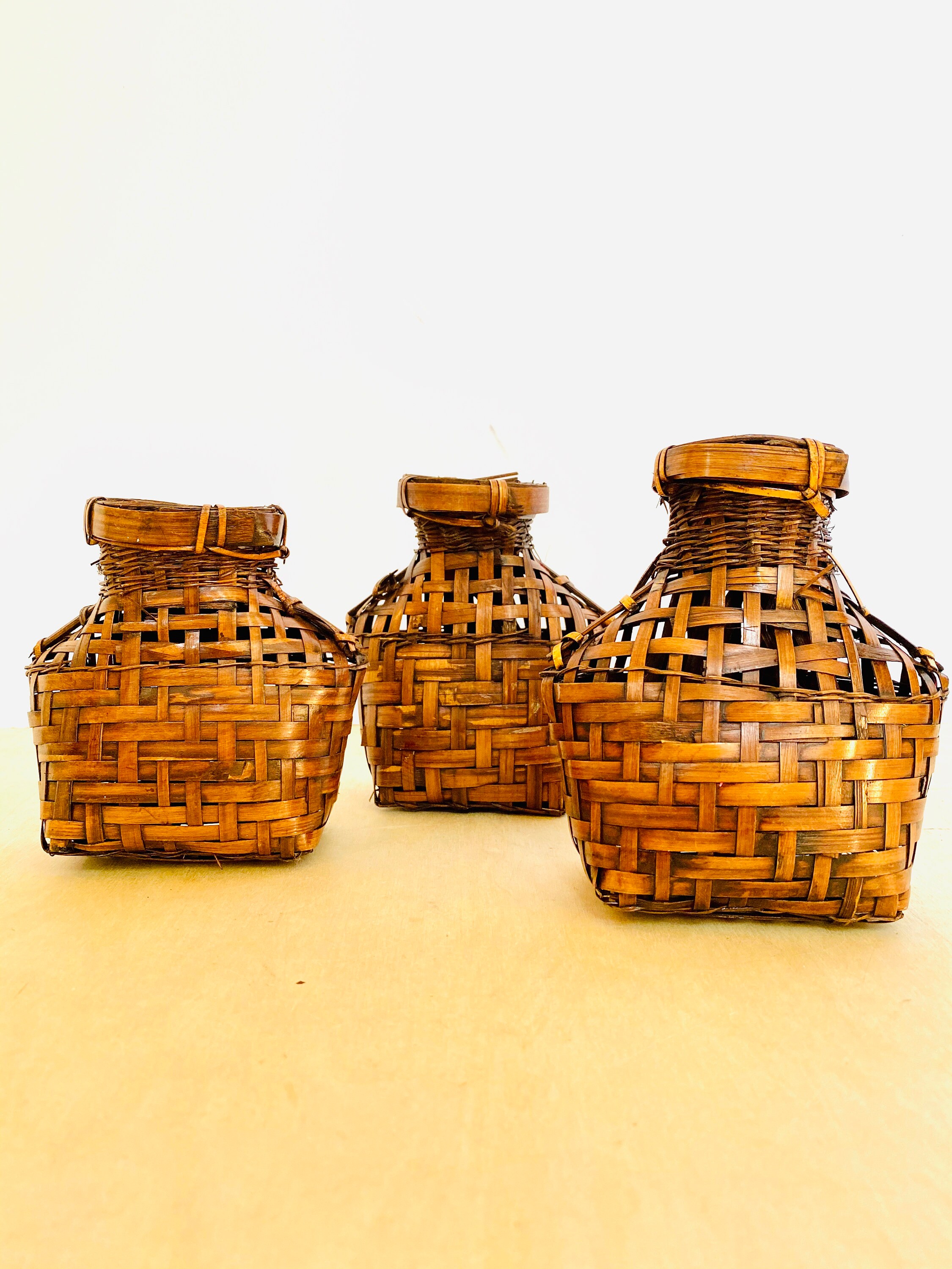 Set of 3 Vintage Fish Trap Bamboo Baskets Bohemian Decor