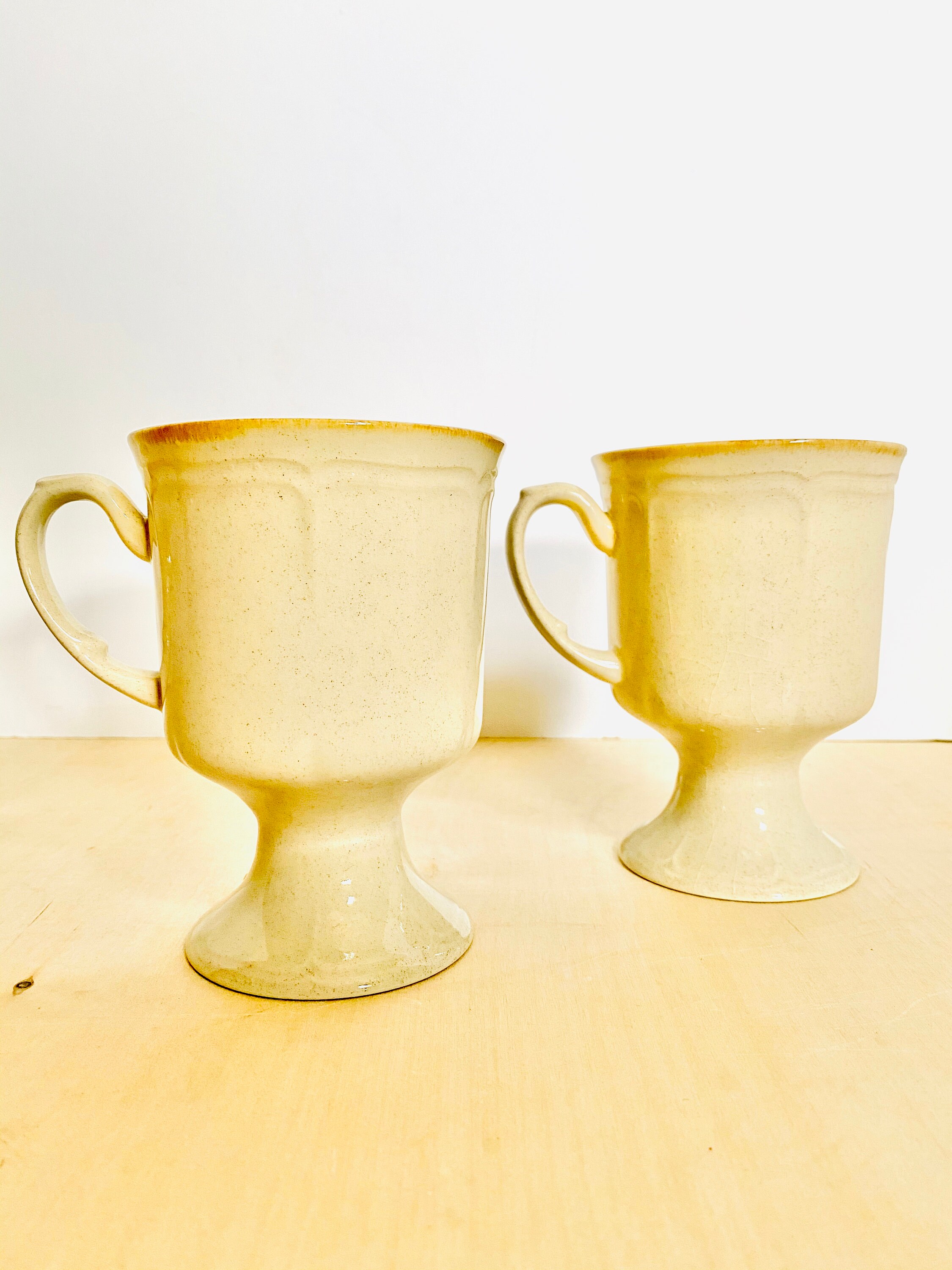 Vintage Pedestal Stoneware Mugs, Made in Japan