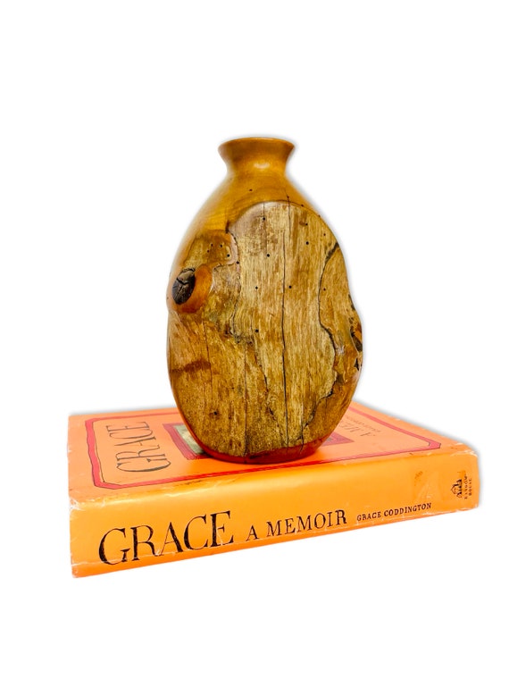 Vintage Hand Turned Knobby Myrtlewood Wooden Vase - Signed