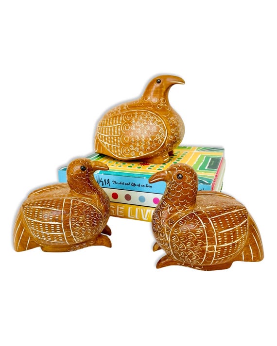 Set of 3 Hand-Carved Teak Lucky Birds from Thailand