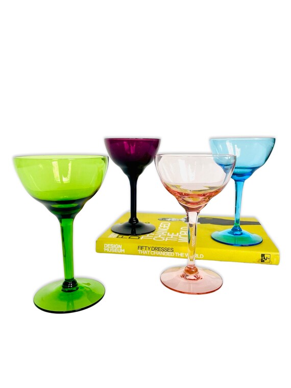 Set of 4 Vintage Colorful Rainbow Cordial Glasses