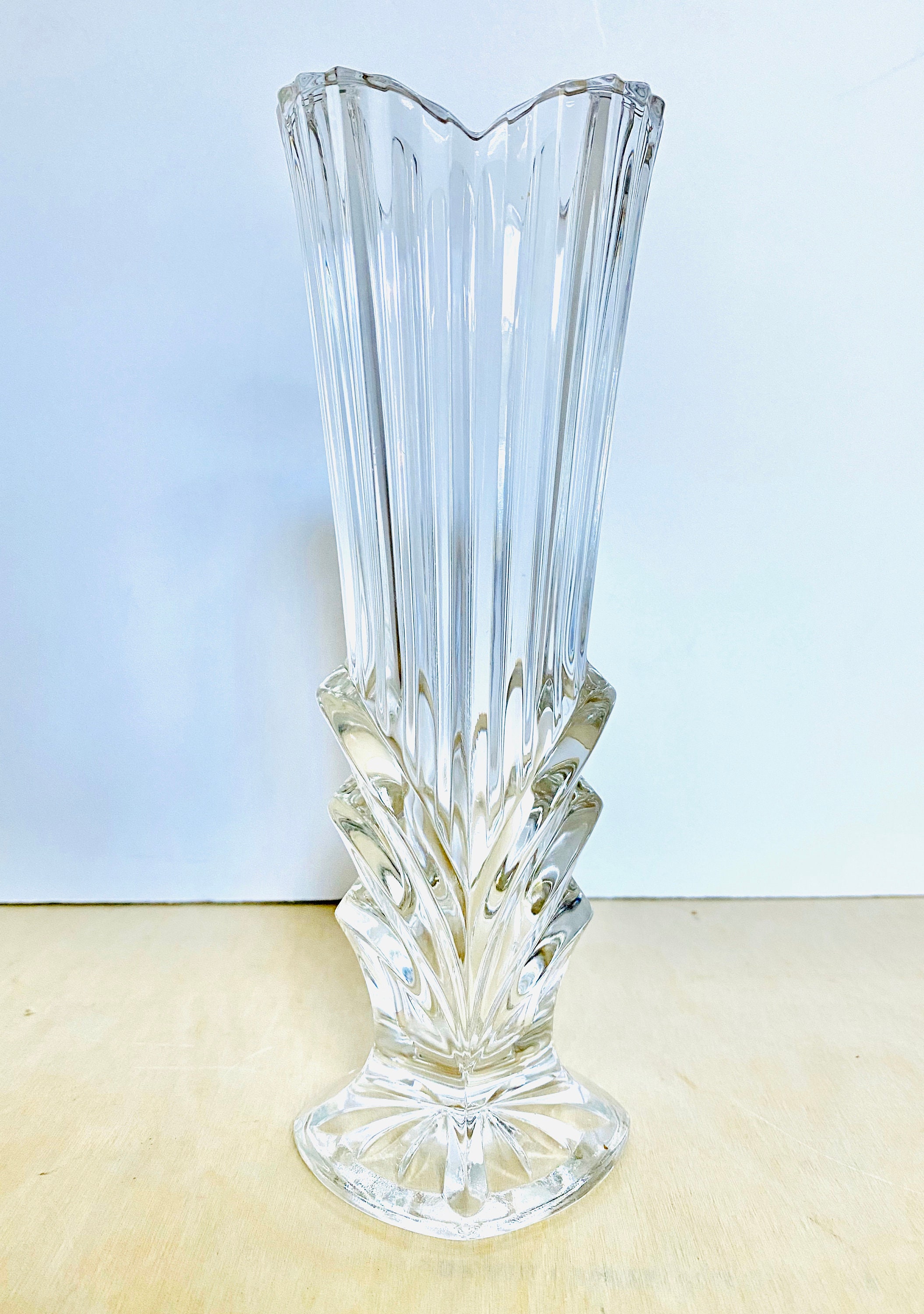 Vintage Clear Art Deco Style Pleated Glass Vase