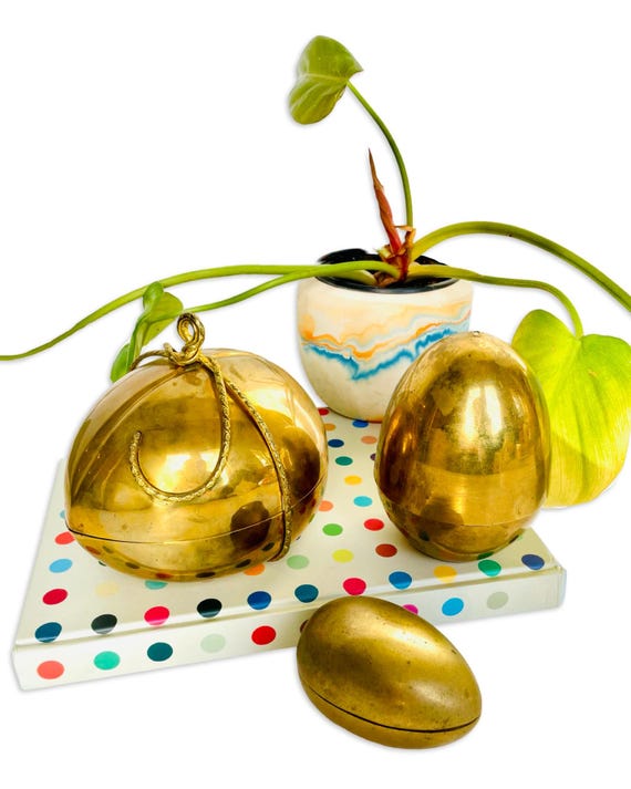 Vintage Brass Egg Box on Stand