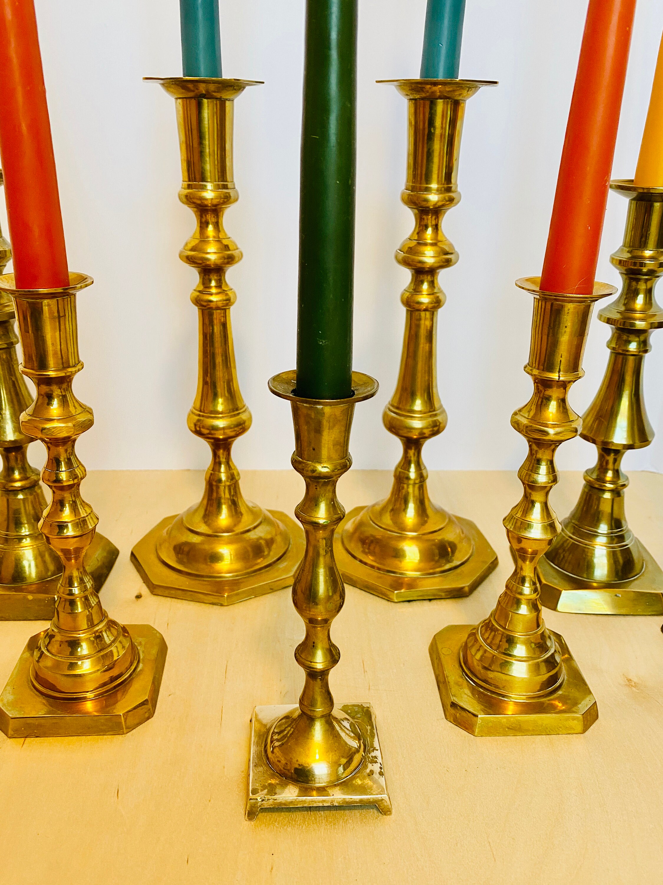 Set of 9 Mix & Match Vintage Brass Candlesticks