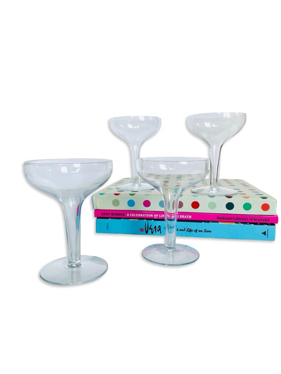 Set of 4 Vintage Mid-Century Hollow Stem Champagne Flutes