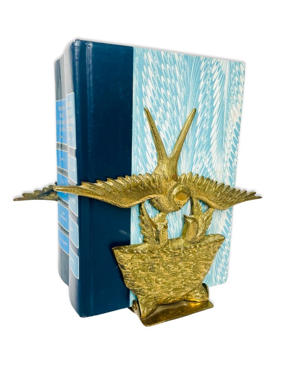 Pair of Vintage Brass Mama Bird and Babies in a Nest Bookends