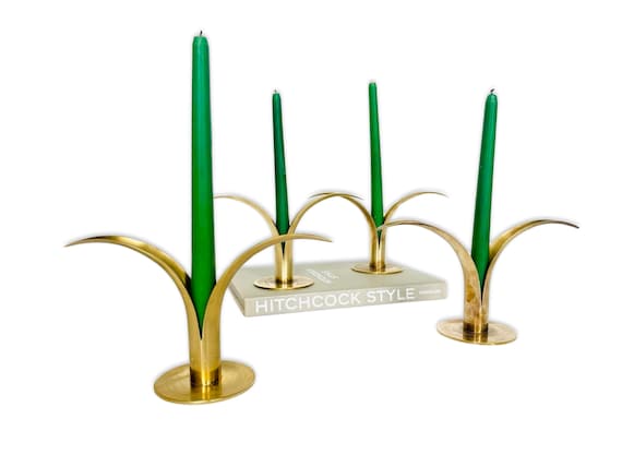 Set of Vintage Ystad Metall Swedish Liljan Lily Brass Candlestick Holders