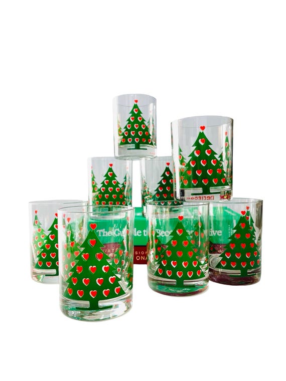 Vintage M.W. Periscope Christmas Tree Glasses – Set of 8 Holiday Tumblers