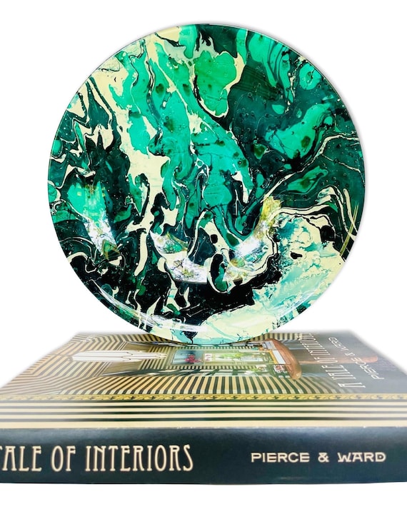 Vintage Glass Bowl with Green Marbled Design
