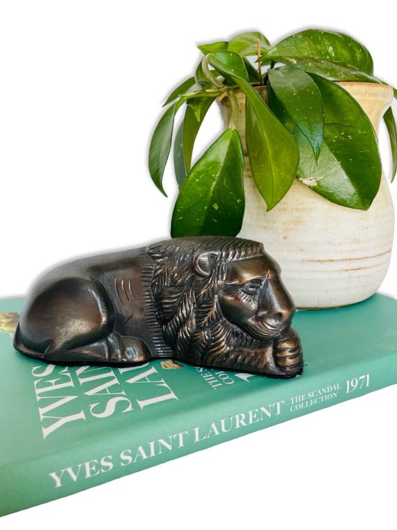 Vintage Cast Brass Reclining Lion Figurine