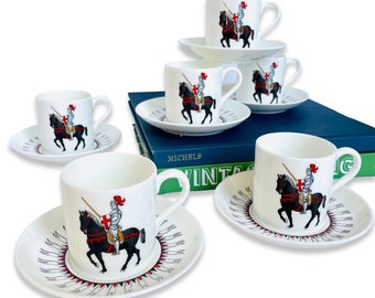 Set of 6 Vintage Wedgwood Neiman Marcus Shakespeare Henry V Demitasse Cups and Saucers