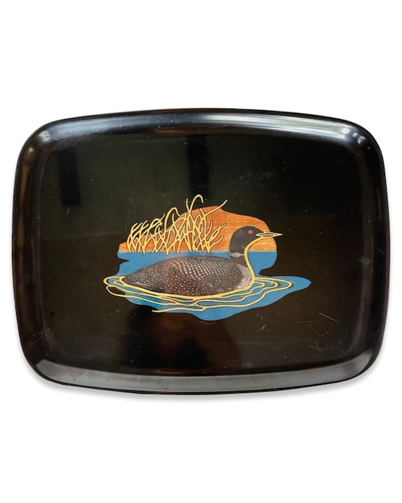 Vintage Mid-Century Couroc of Monterey Duck / Loon Serving Tray