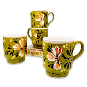 Vintage Hand Painted Pottery Mugs - Made in Italy