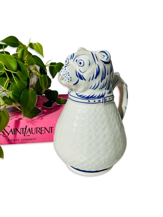 Vintage Blue and White Bulldog Pitcher - Made in Italy