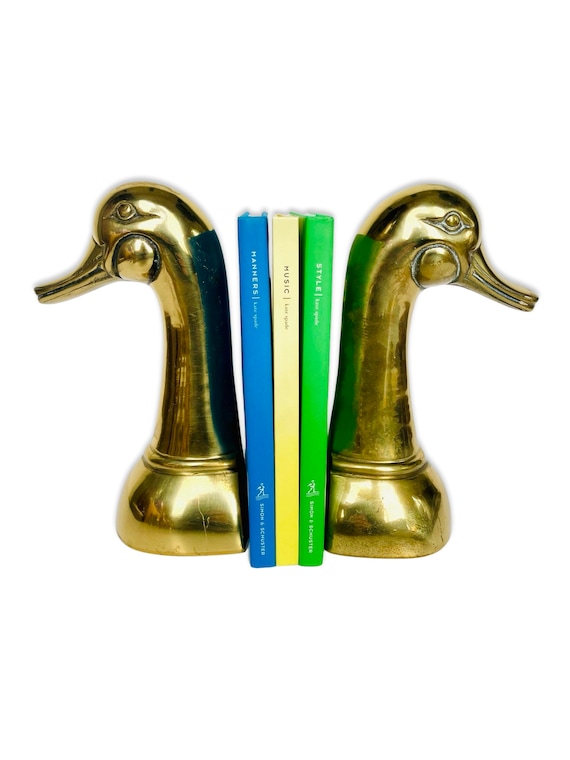 Vintage XL Mid-Century Brass Duck Bookends