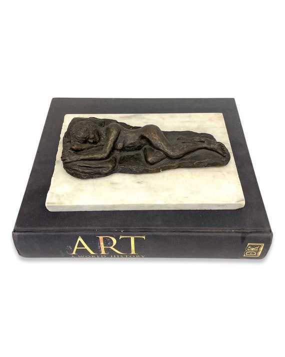 Vintage Bronze Female Nude Sculpture on Marble Base by Lor Clark