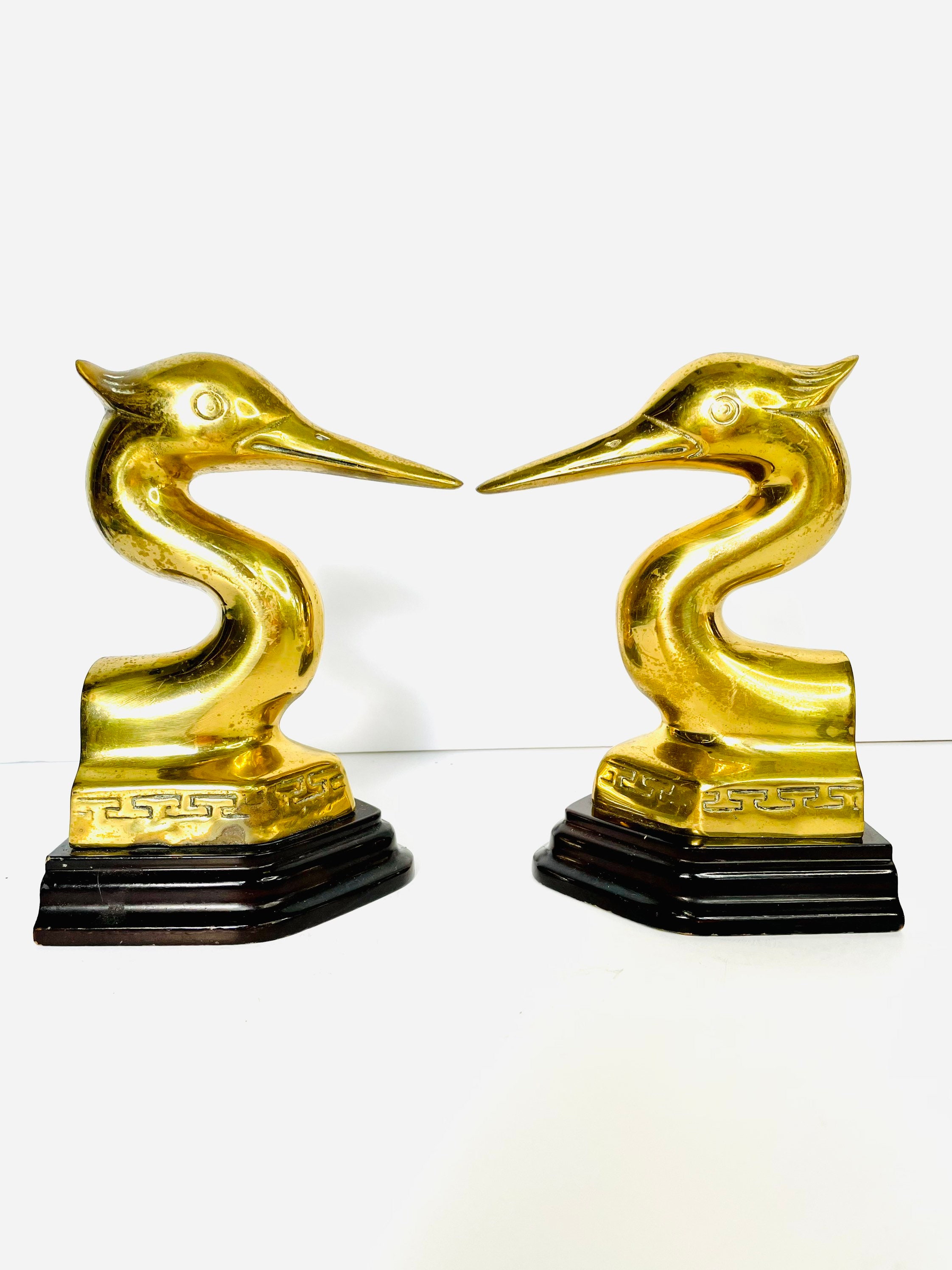 Pair of Vintage MidCentury Brass Heron / Crane Bird Bookends with