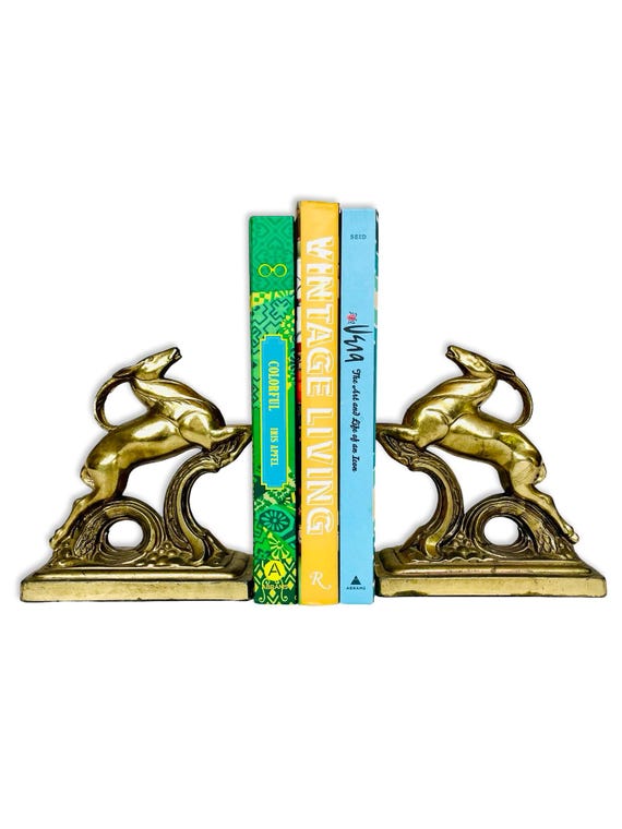 Vintage Brass Leaping Ibex Bookends (Pair)