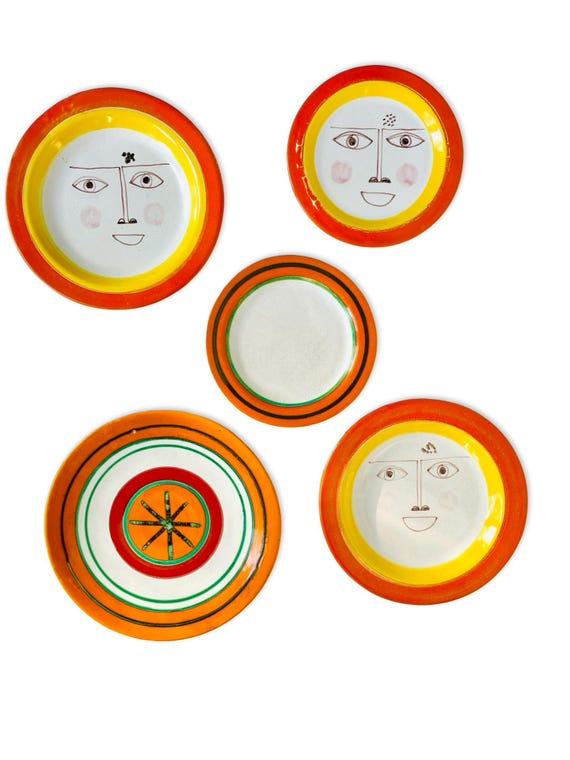 Vintage DeSimone Sicilian Pottery Plates – Hand Painted Italian Ceramic Face Plates – Made in Italy – Sold Individually