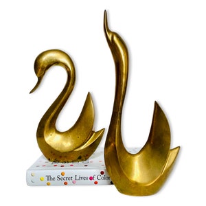 Pair of Vintage Mid-Century Art Deco Style Solid Brass Swans