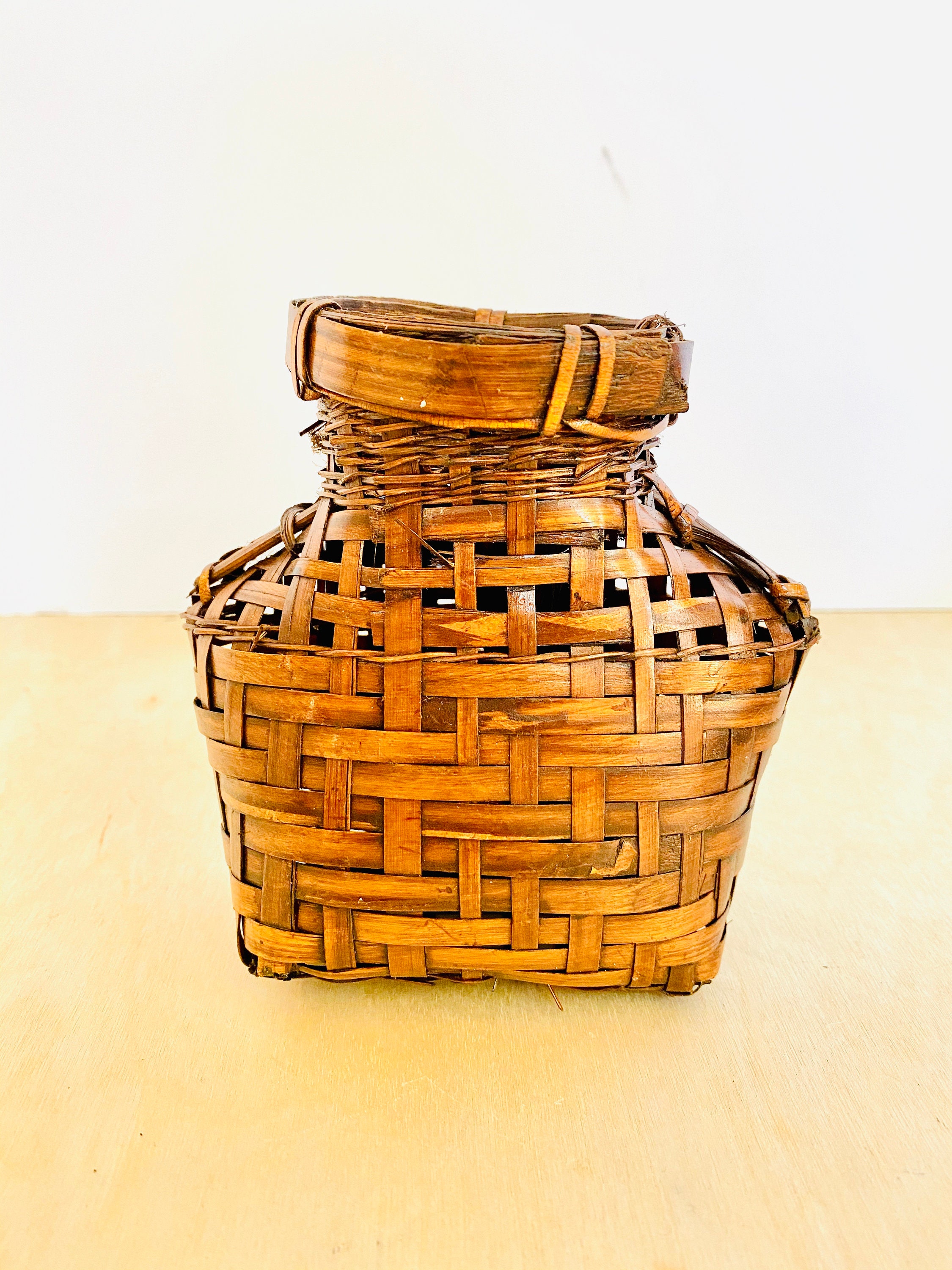 Set of 3 Vintage Fish Trap Bamboo Baskets Bohemian Decor