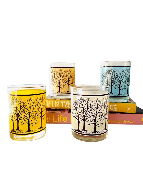Set of 4 Seasons Houze Thermochromatic Color Change Double Old Fashioned Glass Tumblers with Gold Rims