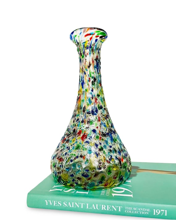 Vintage Handblown Rainbow Confetti Glass Decanter