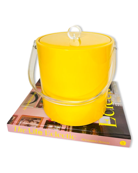 Vintage MCM Yellow Vinyl and Lucite Ice Bucket