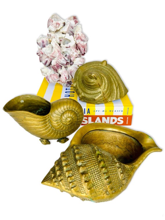 Vintage Large Brass Shells – Coastal Decor – Nautilus + Seashell Sculptures – Hollywood Regency Beach Chic