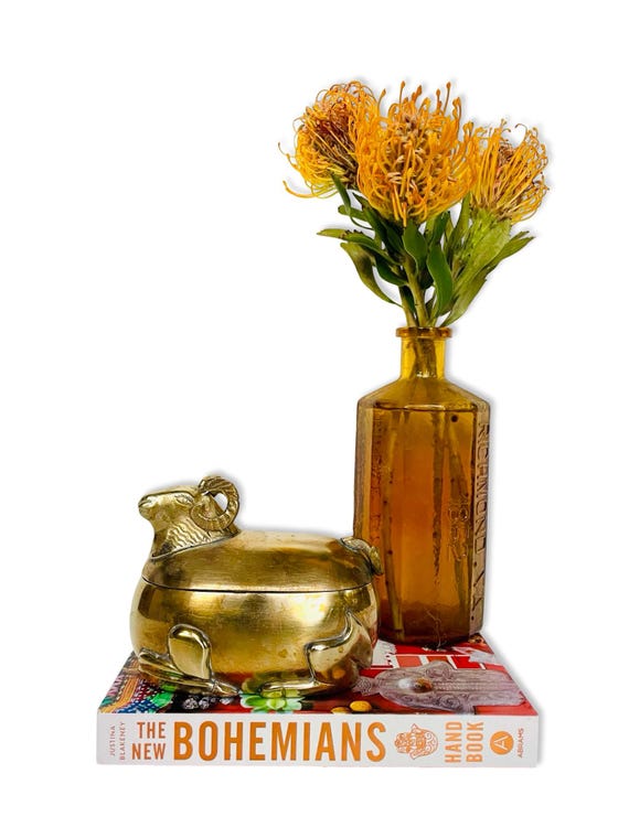 Vintage Brass Ram / Aries Trinket Box