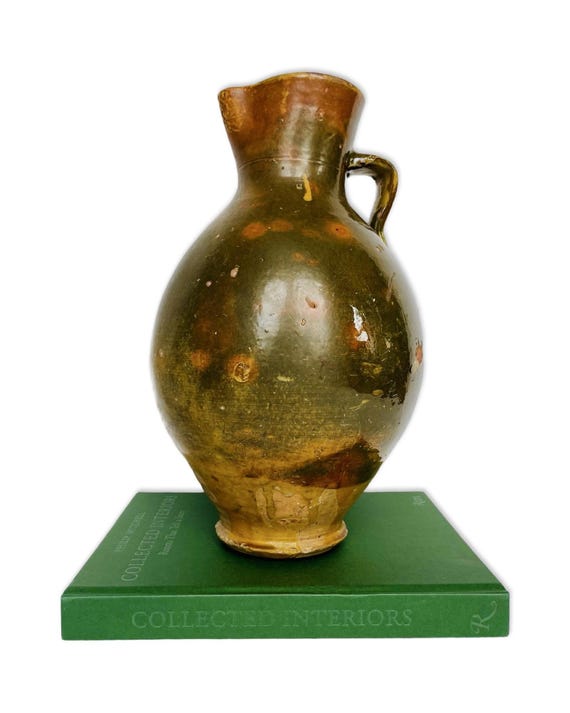 Antique Glazed Earthenware Oversized Pitcher