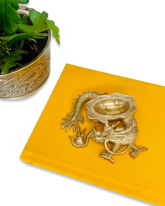 Vintage Solid Brass Dragon Ashtray / Trinket Dish