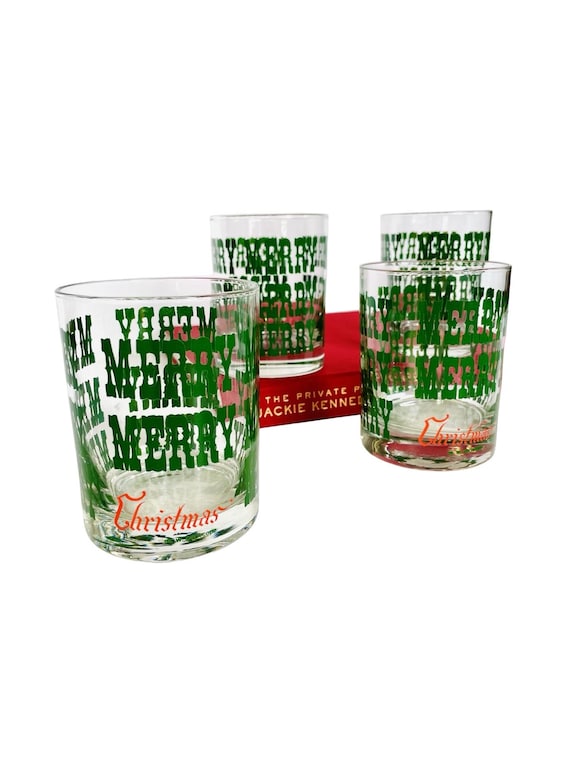 Vintage M.W. Periscope “Merry Merry Christmas” Glasses – Set of 4 Holiday Tumblers