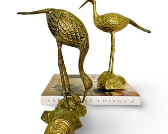 Pair of Vintage Solid Brass Heron / Crane Birds